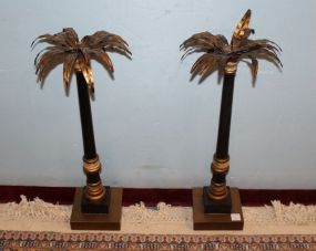 Pair of Wood and Metal Candlesticks