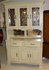 Hand Brushed Distressed Painted Two Piece Hutch