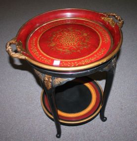 Black, Red, Gold Lacquer Table and Shelf