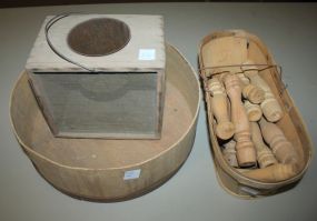 Cricket Box, Cheese Box, and Basket of Spindles