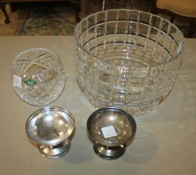 Shannon Crystal Rose Bowl, Large Crystal Bowl, Two Reed & Barton Silver Soldered Sherbets