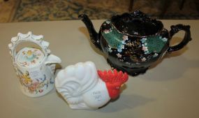 Black Tea Pot, Small Teapot, and Avon Rooster Bottle