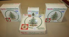 Spode Christmas Tree Salt and Pepper, Two Sets of Four Dessert/ Cereal Bowls, Set of Four Salad Plates