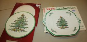 Square Spode Christmas Tree Cake Plate and Trivet