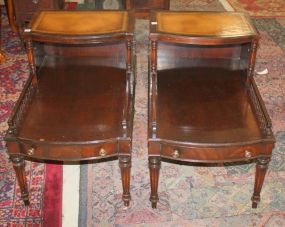 Pair of Step Up Leather Top End Tables