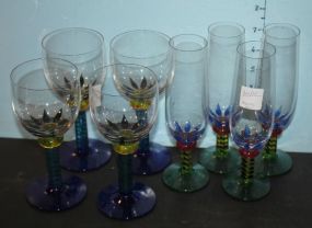 Set of Kosda Boda (Sweedish) Drinking Glasses, Four Flutes, Four Wines