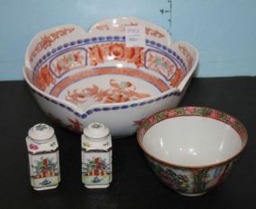 Two Oriental Style Bowls and Salt and Pepper Shakers