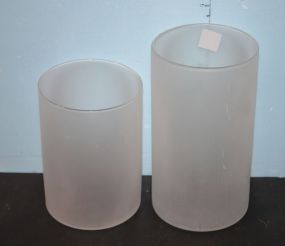 Two Frosted Glass Candleholders