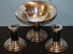 Puiforcat French Deco Silver Candlesticks and Compote
