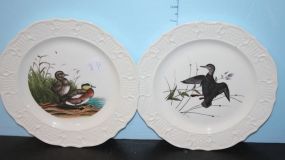 Two Hand Colored Dinner Plates