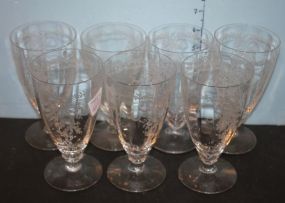 Set of Seven Etched Glass Glasses