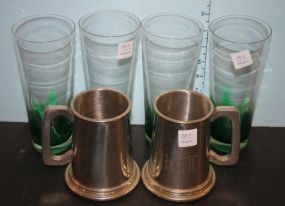 Two Pewter Mugs and Four Large Glasses