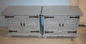 Pair of Hand Brushed Distressed Painted Light Blue End Tables