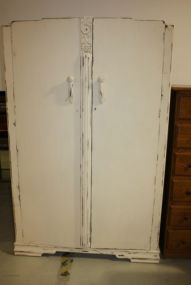 Hand Brushed Distressed Painted Antique White Double Door Armoire
