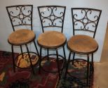 Set of Three Metal Swivel Barstools