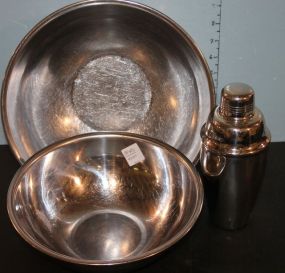 Two Mixing Bowls and Cocktail Shaker