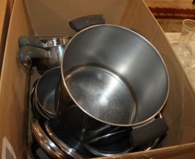 Five Reveware Pans, Lids, Two Other Pots, Oven Pan, and Boiler