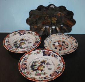 Paper Mache' Tray, Imari Bowl, and Two Bowls