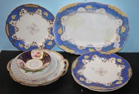 Hand Painted Platter, Six Handpainted Plates, and Saucer