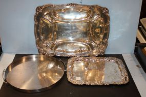 Two Rectangular Silverplate Trays and Other Round Tray