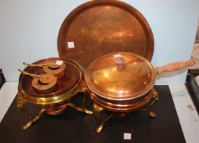 Two Copper Fondues and Tray