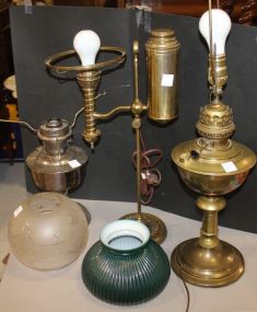 Brass Student Lamp, Brass Lamp, Kerosene Lamp, and Etched Shade