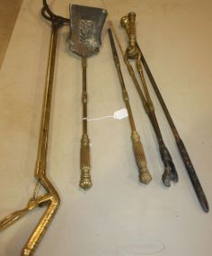 Five Brass Fireplace Tools