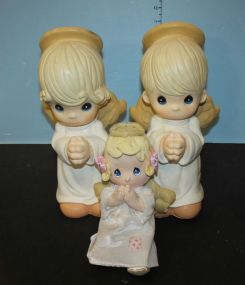 Two Large Ceramic Angels and Cloth Doll