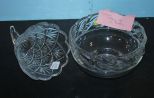 Glass Cornucopia Signed Waterford and Glass Bowl Signed Tiffany & Company