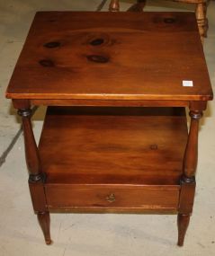 Small Pine Side Table with One Drawer