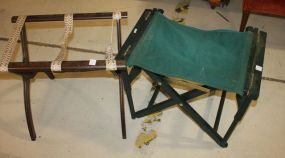 Green Folding Stool and Mahogany Folding Luggage Rack