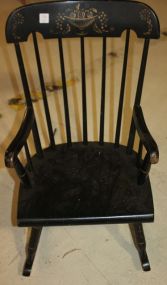Painted Black Child's Rocker with Stenciled Back