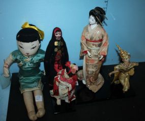 Group of Five Cloth Oriental Dolls