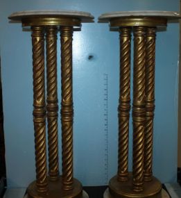 Pair of Marble Top Marble Based Gold Gilt Pedestals