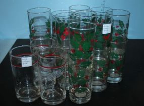 Set of Eighteen Christmas Juice Glasses and Three Other Glasses