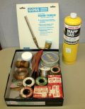 Box Lot Solder wire, hand torch, and can of Goss mapp gas