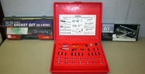 Three Socket Sets Workshop screwdrivers and socket shop set, 52 piece socket, and 40 piece socket set