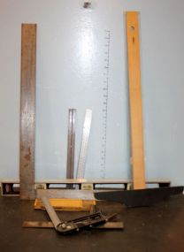 Square, Folding Tape Measurer, Rulers, and Level