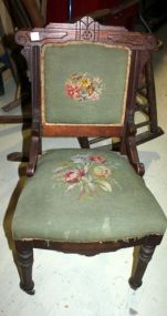 Walnut Victorian Needlepoint Parlor Chair 34