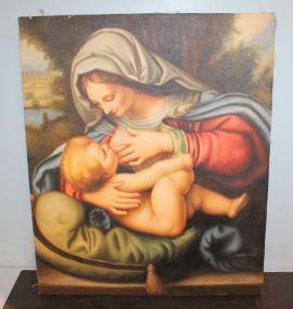 Oil on Canvas of Madonna and Child, Signed 20
