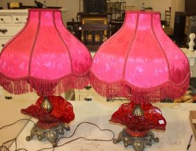 Pair of Ruby Red Moon and Star Lamps 30