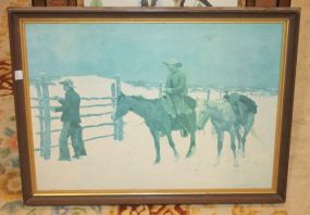 Cowboys in Winter Oil on Canvas Signed Frederic Remington 32
