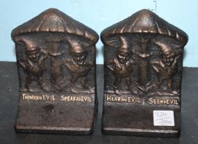Reproduction Cast Iron Hear No Evil, See No Evil Bookends 6