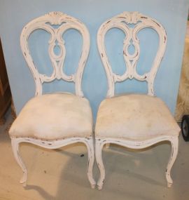 Pair of Hand Brushed Distressed Painted White Side Chairs