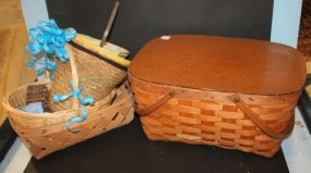Group of Flower Pots, Picnic Basket, and Several Other Baskets