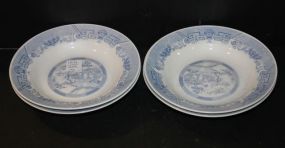 Four Made in China Blue and White Soup Bowls 8