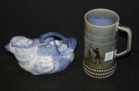 Oriental Style Blue and White Bird Shaped Teapot and Made in Ireland Ceramic Musical Mug