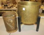 Two Brass Planters and Stand Planters are 14