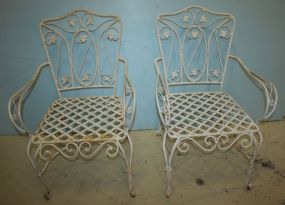 Pair of White Wrought Iron Arm Chairs Matches lot #164 and 165