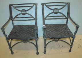 Pair of Verde Green Cast Aluminum Arm Chairs 22 1/2